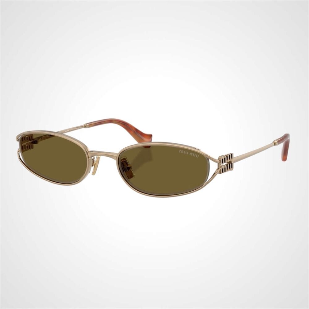 MIU MIU Sunglasses Metal Oval Irregular Gold Brown Lens Authentic